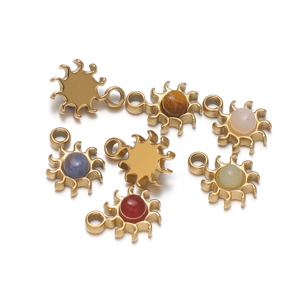 Jewelry Making For Kids - 5 Stück Edelstahl-Anhänger, 8mm Sonnenblumen-Naturstein, DIY